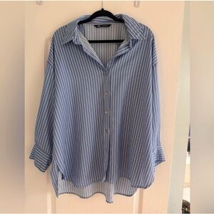 Zara, blue & white striped satin blouse, XL